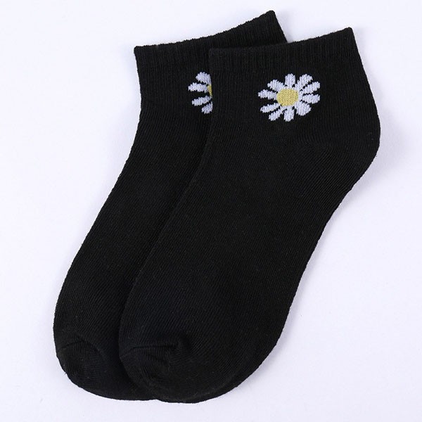 Kaos Kaki Ankle Motif Bunga Aster Cute / Kaos Kaki Import Korea Panjang Semata Kaki / TV-13-Hitam