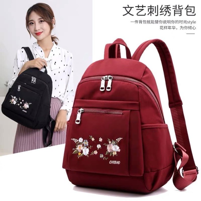 TAS RANSEL WANITA MURAH KEKINIAN T C3L2 KOREA MINI CHIBAO CB354 354 CB00381 00381 Bordir Bunga Peach