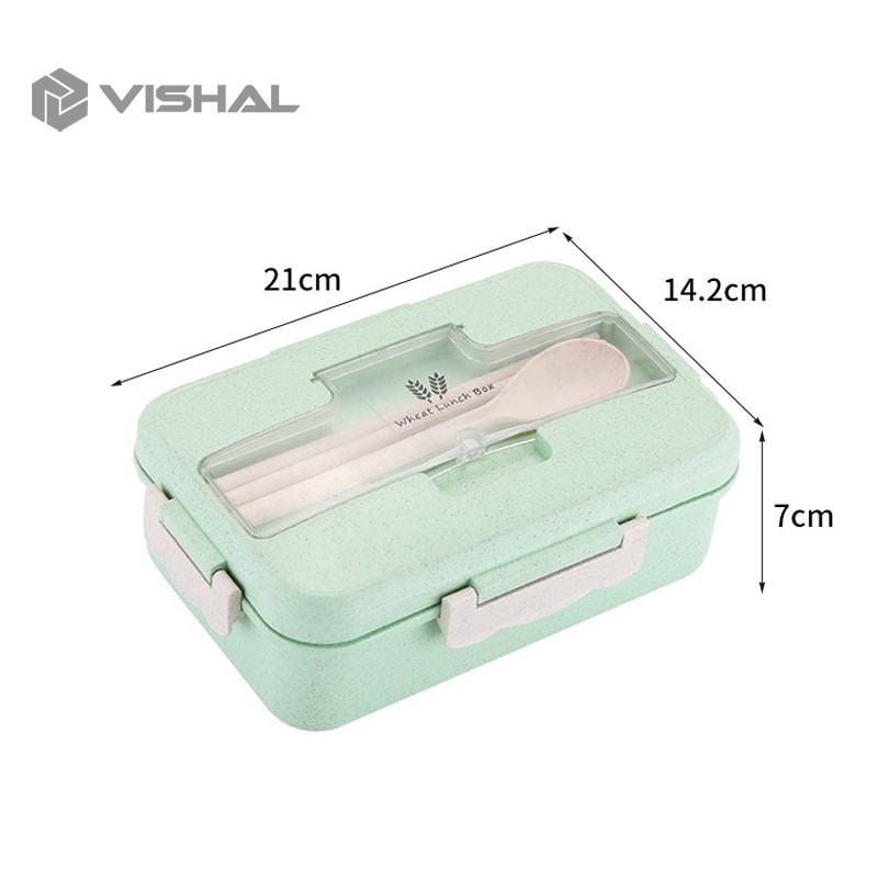 VISHAL Lunch Box Kotak Bekal Makan Jerami Gandum kotak makan ​1000ml 4 In 1 Free Sendok Tempat Makan