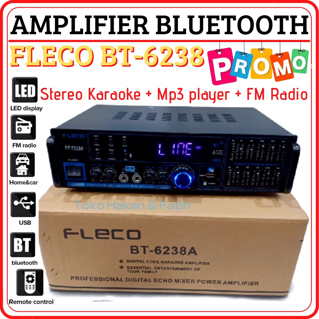 Amplifier FLECO BT-6238A / FLECO BT-6238 Bluetooth Stereo Karaoke + Mp3 player + FM Radio - Power Am