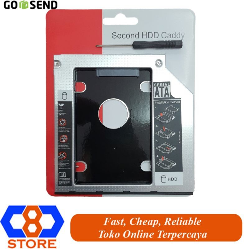 SECOND HDD CADDY HARDDISK 9.5MM SATA SLIM TIPIS HDD SLOT DVDRW LAPTOP