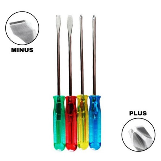 {DS} Obeng Set 4Pcs Screwdriver Tools Plus Min 4mm 5mm + - Multifungsi Perkakas Tangan 4in1