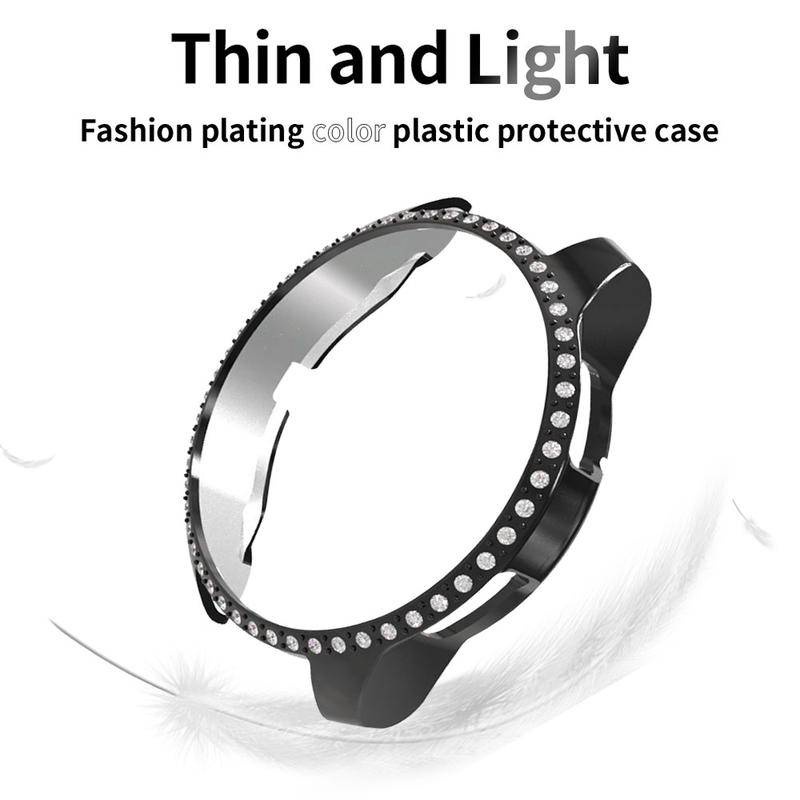 Case Bumper Pelindung Bahan PC Aksen Berlian Ukuran 40mm 44mm Untuk Samsung Watch 4 Classic 42Mm 46Mm