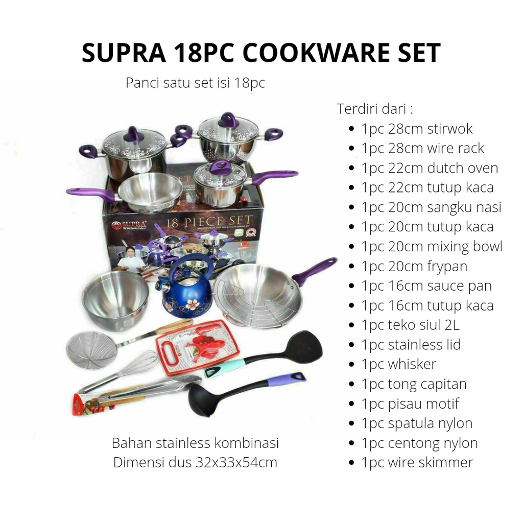 (GOSEND) PANCI SET PANCI SET SUPRA PANCI SUPRA SET 18 PCS PANCI SUPRA 18 PCS PANCI SUPRA STAINLESS