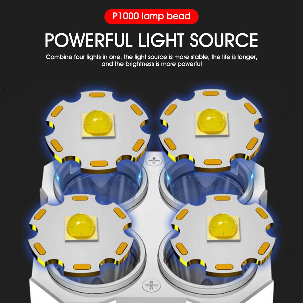 Lampu Sorot Led 4-core Super Terang Multifungsi Tenaga Baterai Untuk Outdoor