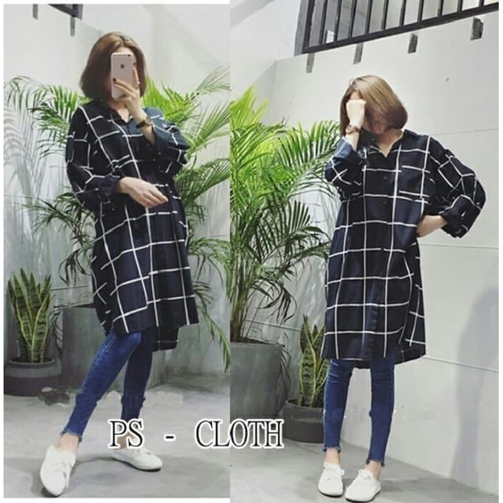 Kemeja Tunik Wanita Katun Motif Kotak2&Garis3 7212KJ Lk Kotak Black [Baju Atasan Wanita 0117] Rjk