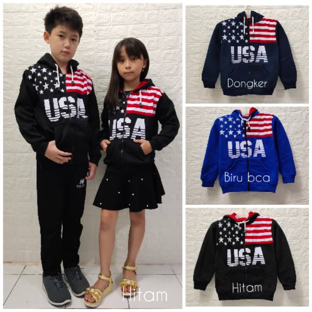 JAKET SWEATER ZIPPER ANAK/BINTANG BENDERA USA/BAHAN FLEECE