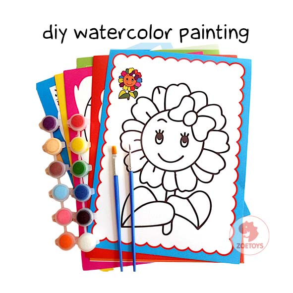 Zoetoys DIY Watercolor Painting | Set Perlengkapan Aktifitas Mewarnai Gambar Kertas Melukis Cat Air Water Color Lukis Anak | Mainan Edukasi