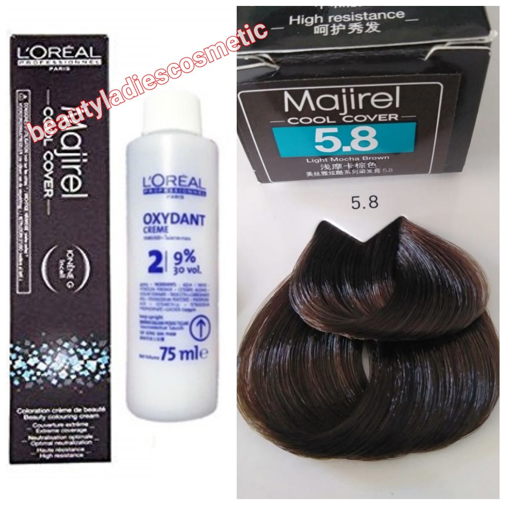 L'Oreal Majirel Cool Cover Light Mocha Brown No. 5.8 50 ML & Oxydant 75 ML
