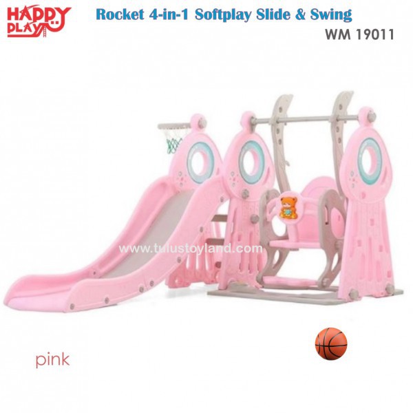 Happy Play Rocket 4 in 1 Softplay Slide Swing Basket Musik wm 19011 4in1 Perosotan Ayunan Anak Murah