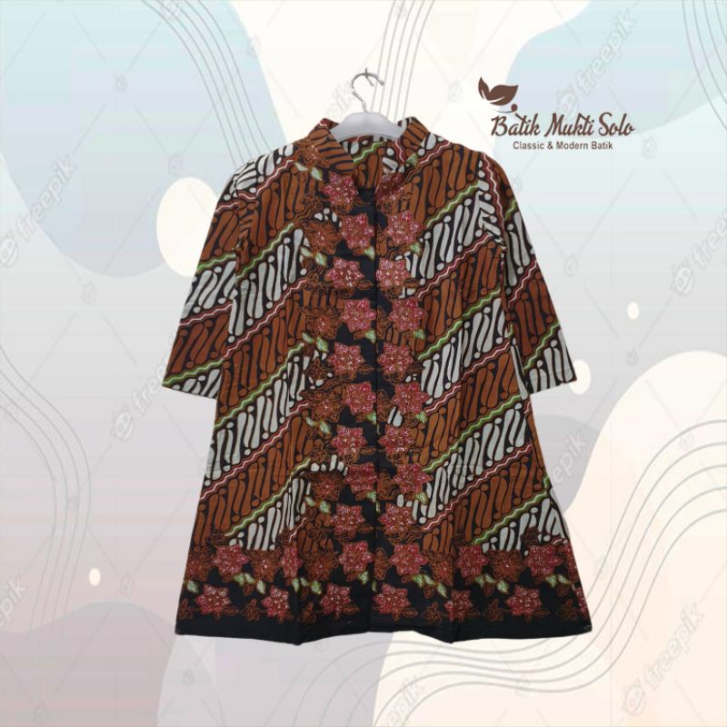 Atasan Batik Wanita Tunik Batik kombinasi tulis premium - arta 03 - Batik Mukti Solo