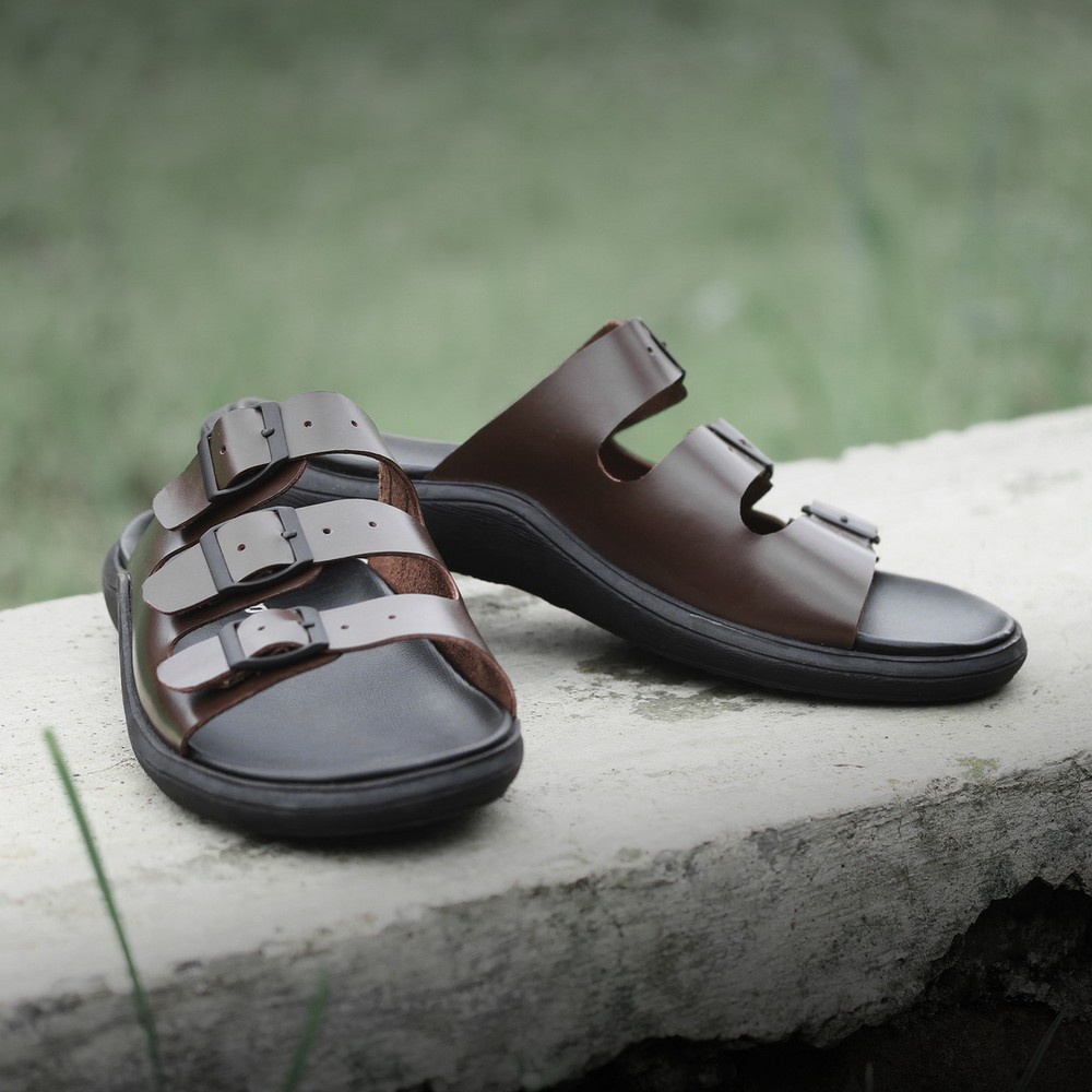 Sandal Pria Romenaco R002 Black Brown Upper Kulit Sapi Kolektif Asli