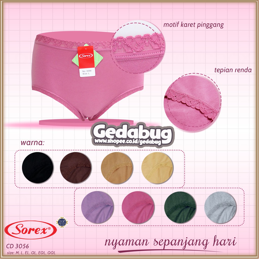 3 Pcs - CD Wanita Sorex 3056 Semi Renda | Celana dalam wanita Cutting Maxi Supersoft | Gedabug