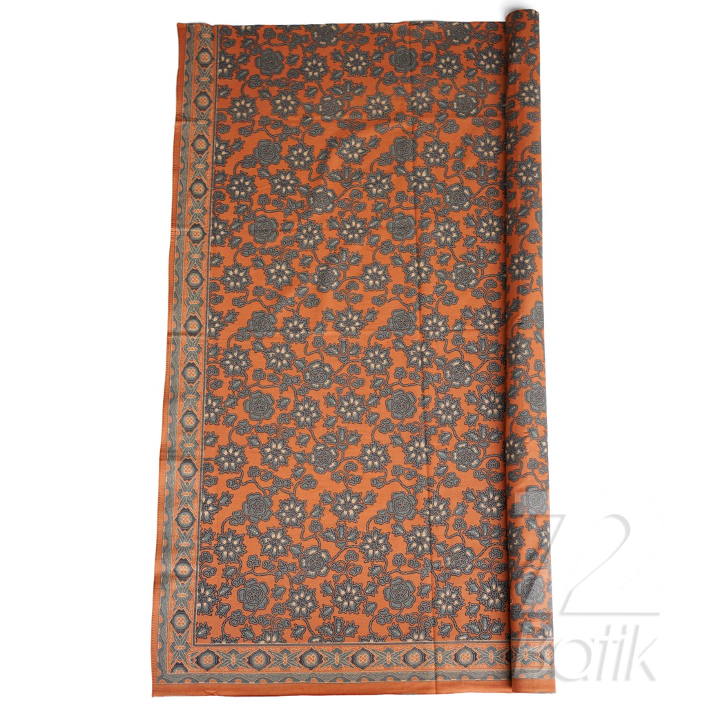 KAIN BATIK KATUN Premium Motif Kembang Warna Oren Oranye Orange 722381 Cap 72 Jarik Jarit Samping Kebat Panjang Batik Katun Modern Premium Bahan Seragam Batik Pernikahan Kantor Keluarga Murah Kamen Jadi Batik Bali Lembaran