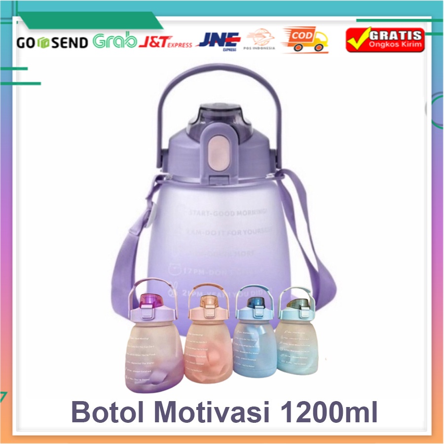 Botol Minum Penanda Waktu Motivasi Gradasi Big Belly Pastel Gemoy 1,2 Liter P487-3 / Big Belly Doff 
