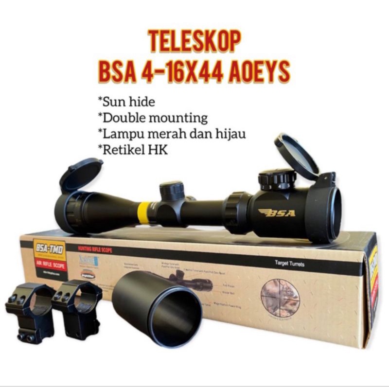 Teleskop BSA 4-16x44 AEOYS Retikel HK Double Monting | Telescope BSA 4-16x44 AOEYS Retikel HK Double