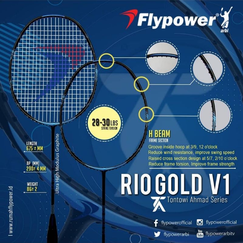 FLYPOWER RIO GOLD V1 RAKET BADMINTON (TONTOWI AHMAD SERIES)