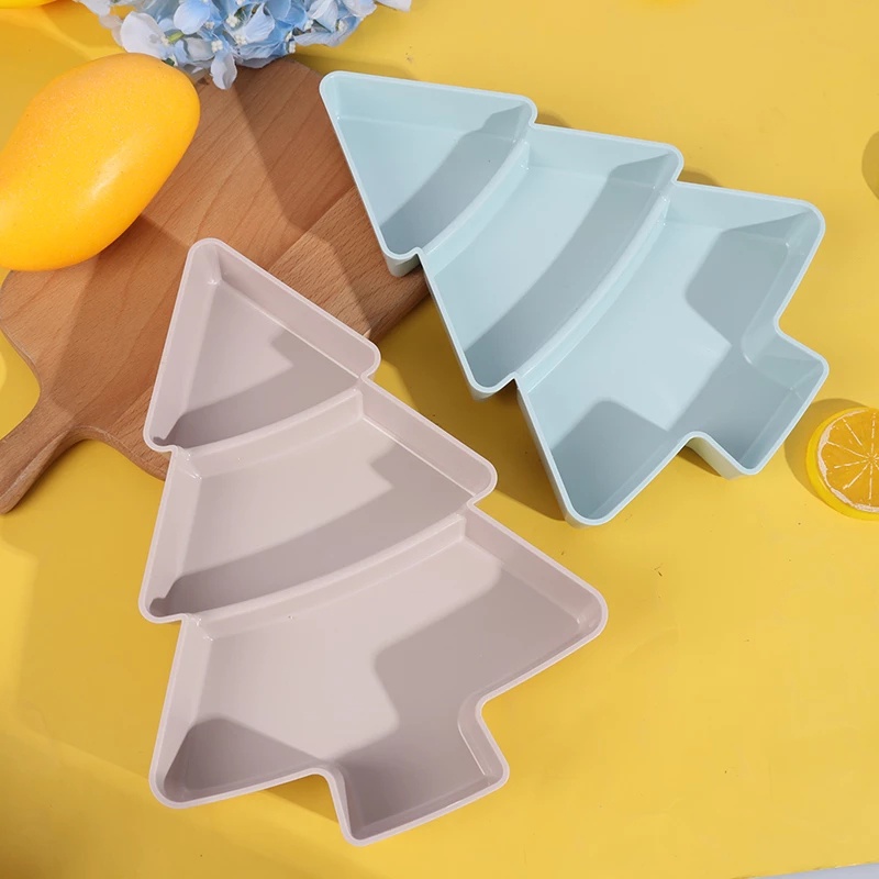 3 Girds Solid Color Tree Shape Snack Plastic Dishes / Multifunctional Mobile Phone Holder Lazy Snack Tray