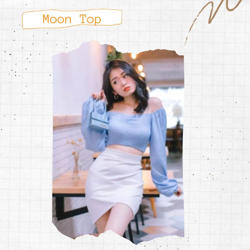 baju sabrina Crop - Sabrina kerut - MOON TOP