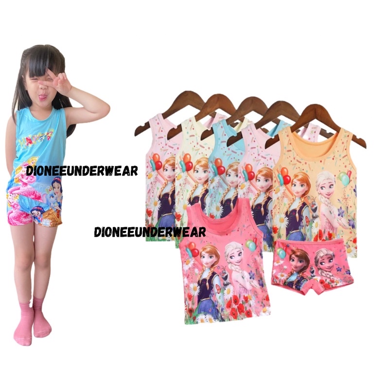 3 Pcs Setelan Singlet Anak Perempuan dan Boxer Anak Perempuan Setelan Baju Anak Cewek  Fashion