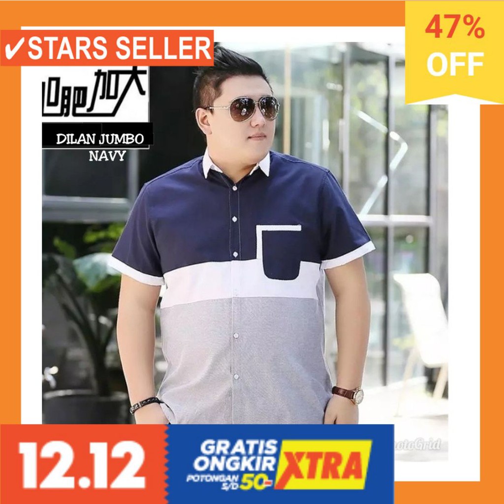 HEM PRIA DEWASA  COWOK LELAKI BIG BOSS MURAH 3.3 / MOKOKOMO KEMEJA PRIA JUMBO XXL LENGAN PENDEK