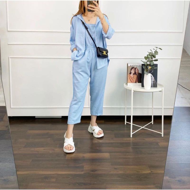 Remo Crinkle Set / setelan wanita bahan crinkle import