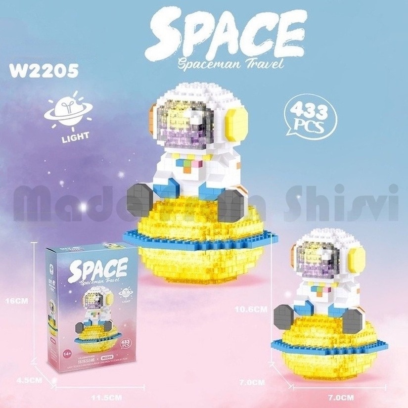 (300-400Pcs) Mainan Balok Bangunan Roket Astronot Mini Micro Dengan Lampu Untuk Hadiah Anak