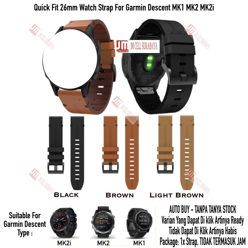 Tali Jam 26mm Quick Fit Watch Strap Garmin Descent MK1 MK2 MK2i - Leather Strip