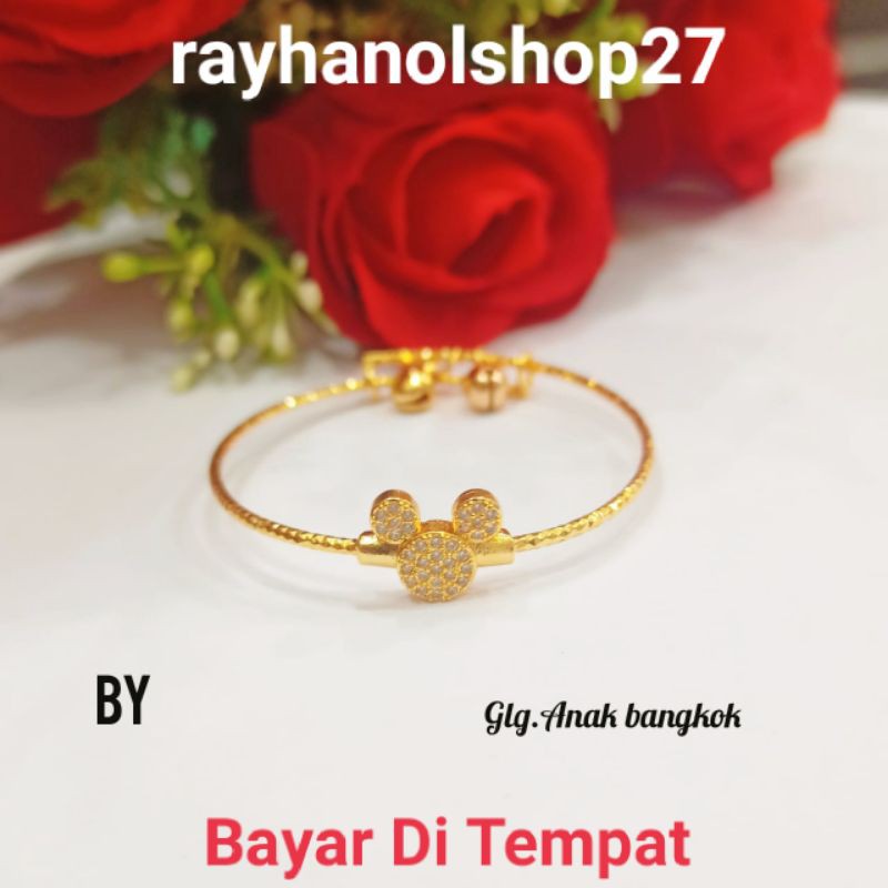 GELANG TANGAN TITANIUM ANAK ANAK MOTIF PILIHAN LAPIS EMAS 24 K MEWAH ELEGAN ANTI KARAT