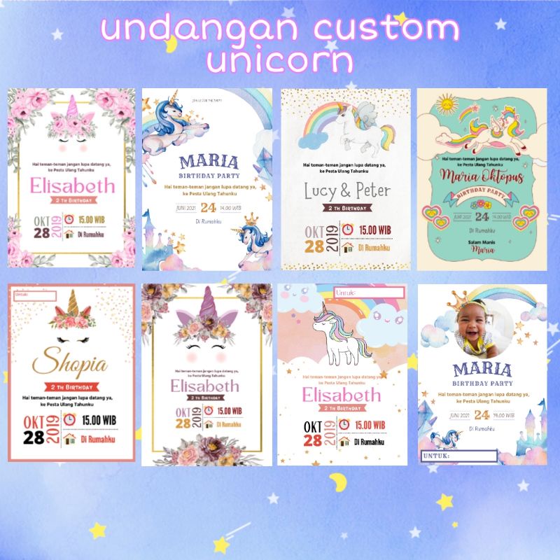 UNDANGAN UNICORN UNDANGAN ULTAH ANAK CUSTOM MURAH