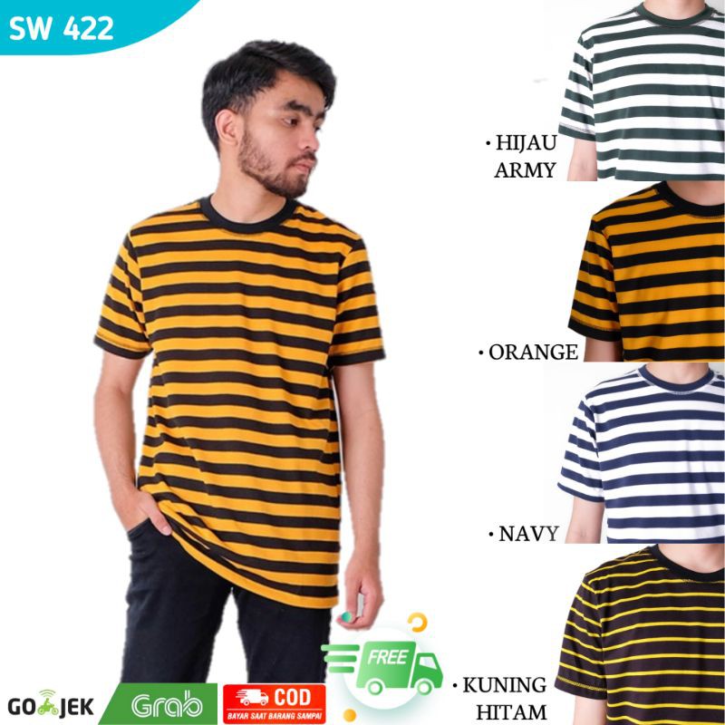 Kaos Pria Lengan Pendek Motif Garis Garis Salur Kaos Stripe Pria Distro Murah
