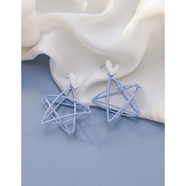 LRC Anting Tusuk Fashion Blue Love Hollow Five-pointed Star Alloy Earrings K70213
