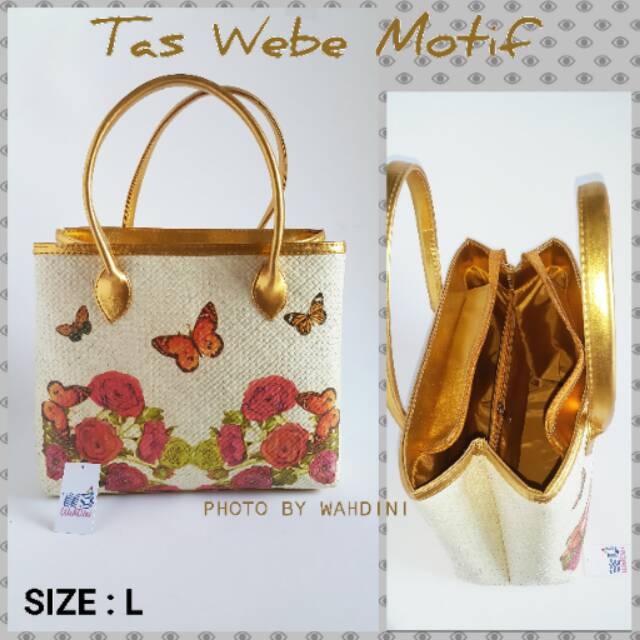 Tas WD Anyaman Pandan Gold Bunga Kupu2