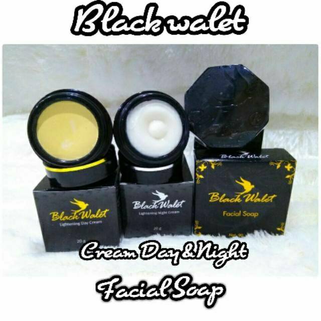 paket CREAM BLACK WALET 3 IN 1 DAY &amp; NIGHT CREM + SABUN BLACK SOAP WHITENING CREM ORIGINAL BPOM