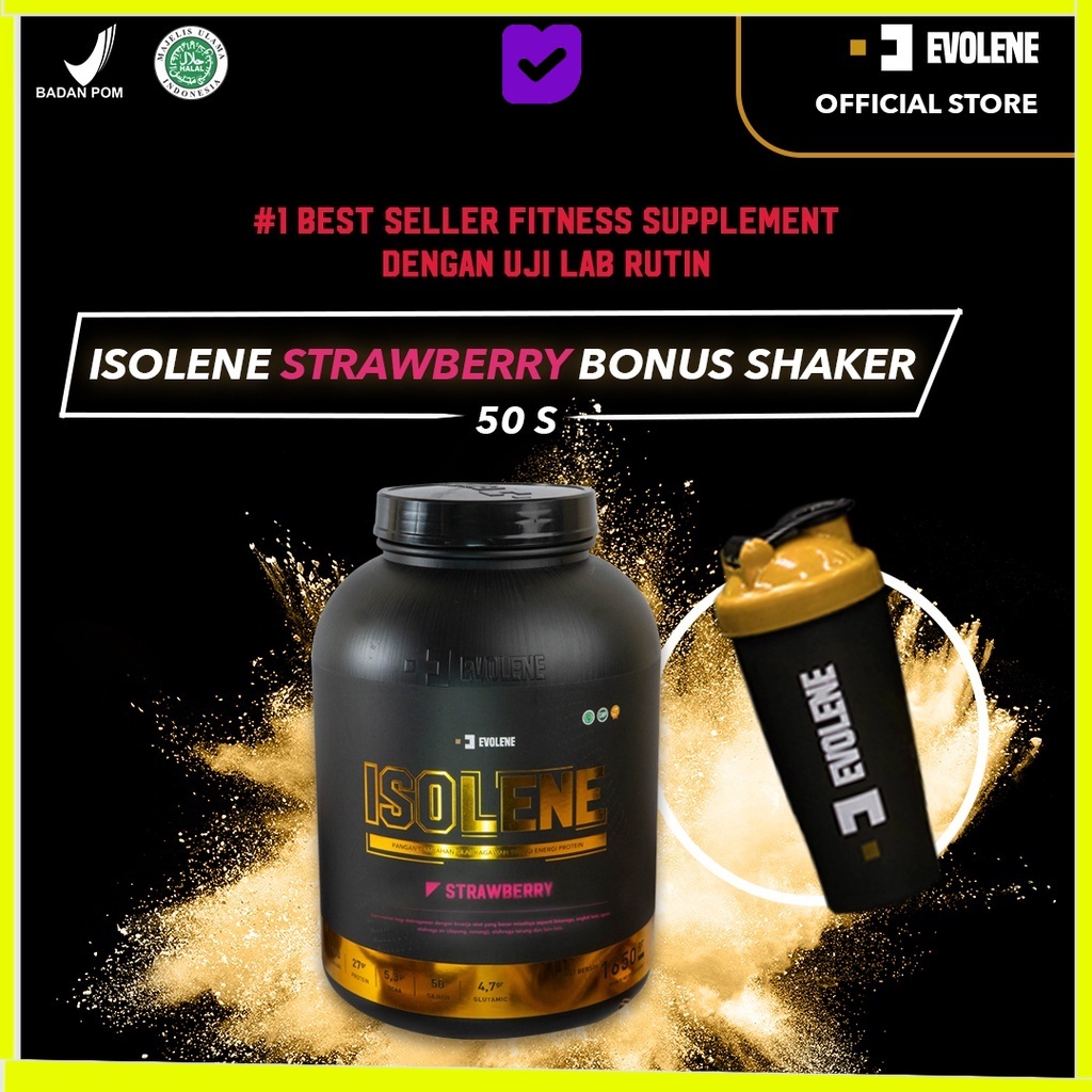 

Evolene Isolene Strawberry 1650gr/50 Sachet Kualitas premium - Suplemen fitness pembentuk Otot - Defisit kalori - Susu Protein - Suplemen Fitness - Minuman Protein - Suplemen Workout - Whey protein isolate BPOM HALAL EVOLINE EVOLIN EVOLEN