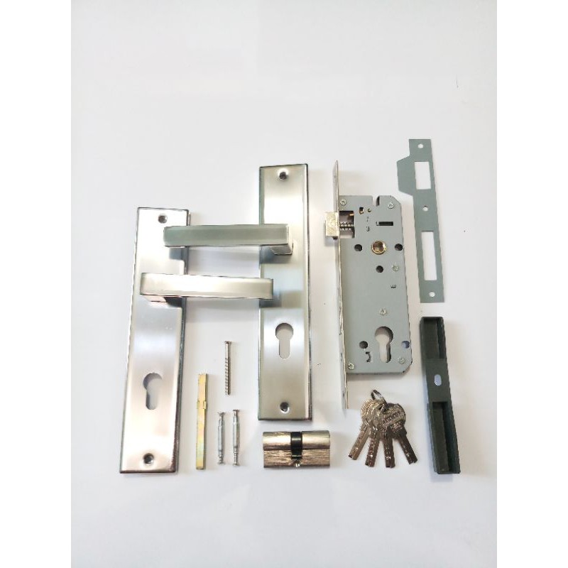 HANDLE BESAR SET MINIMALIS KOTAK PUTIH / GAGANG KUNCI PINTU RUMAH BENELOCK