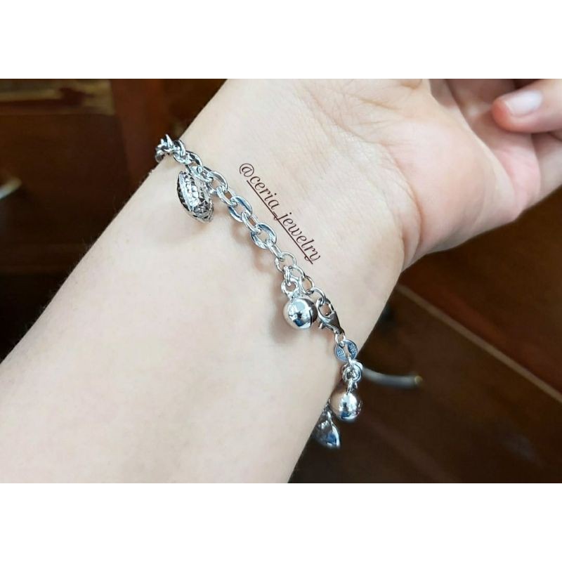 Gelang Perak Asli Silver 925 Lapis Emas Putih-Variasi Love - Perhiasan Perak