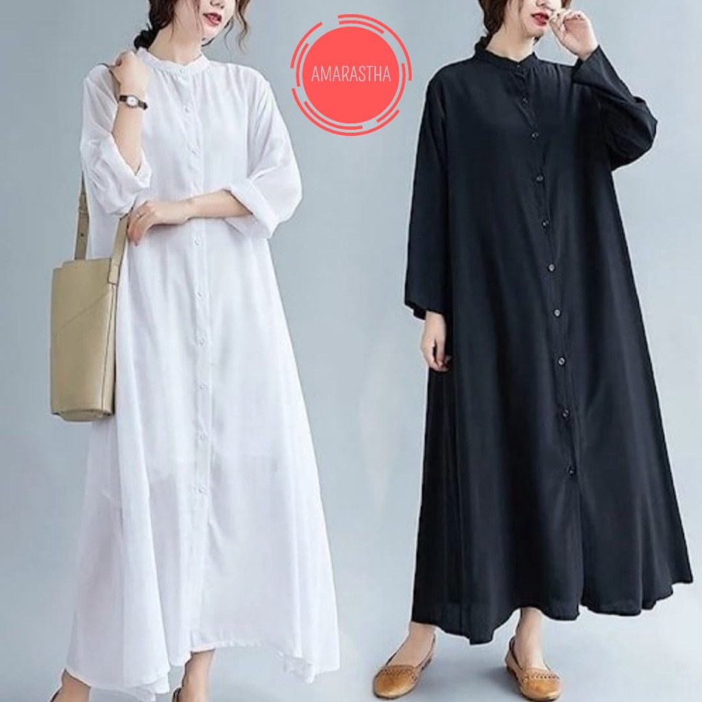 Baju Terusan Wanita Polos Warna Hitam Putih Pakaian Perempuan Muslimah Rahmania Dress