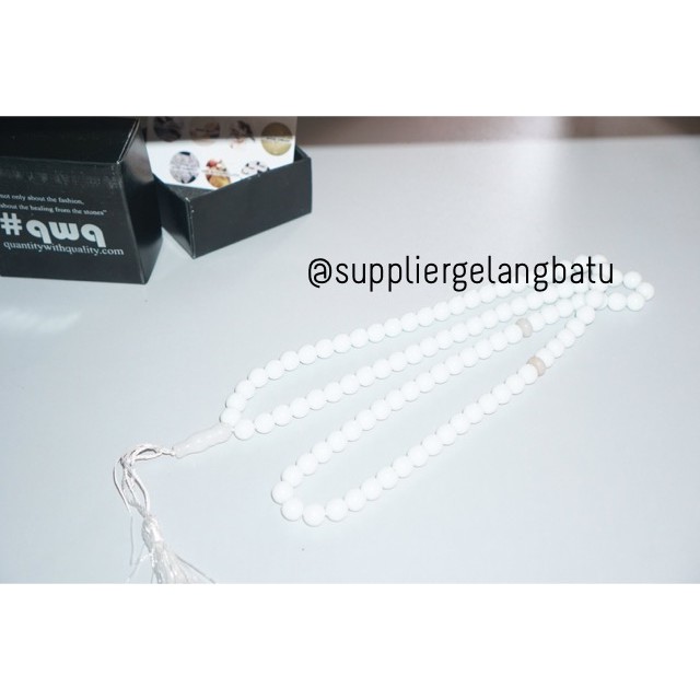 tasbih batu WHITE ONYX 99 butir premium tasbeh PUTIH kilap alam akik aksesoris muslim pria wanita