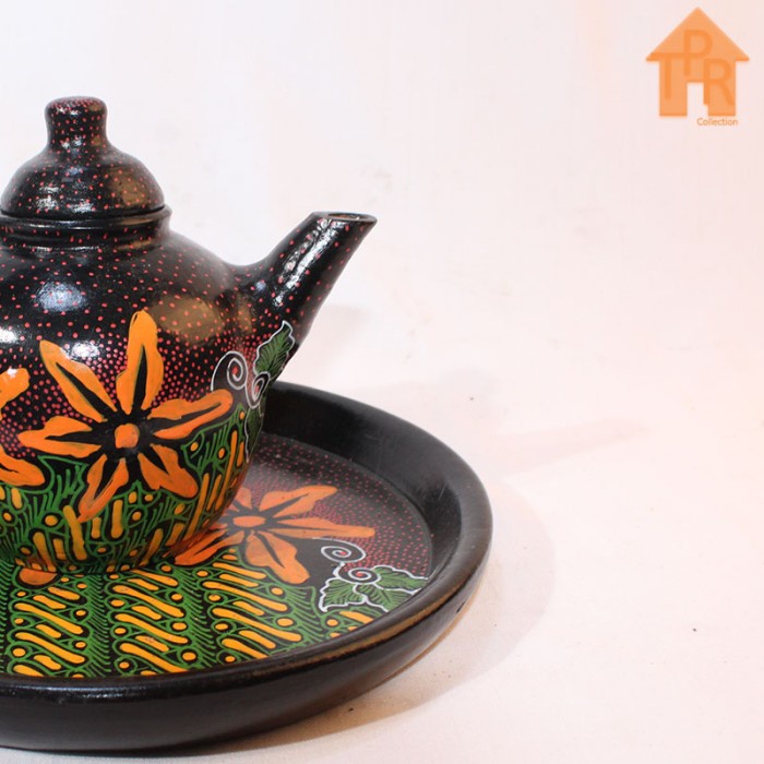 Gerabah Tea Set Premium - Poci Batik Tulis - Motif Dot O