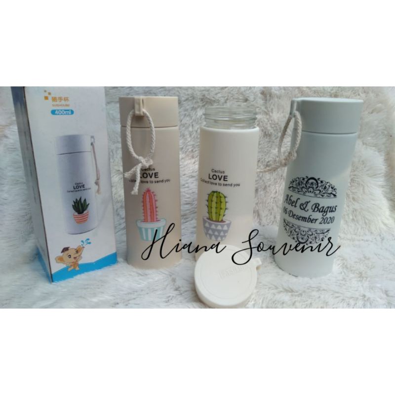SOUVENIR BOTOL KACA MINUM KAKTUS MURAH  CETAK CUSTOM TUMBLER 420ML