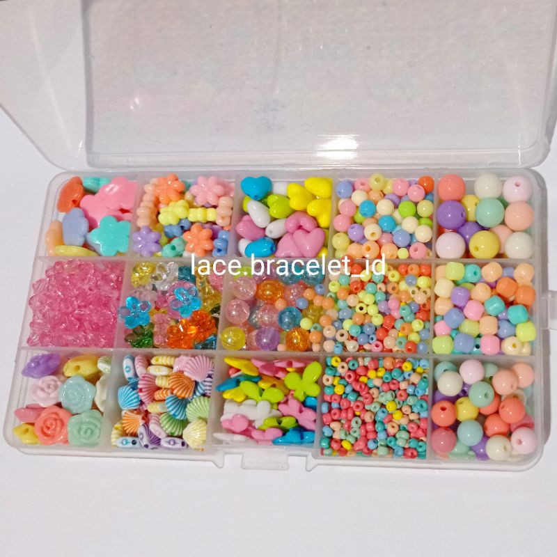 mute + box warna PASTEL SOFT + 3 type tali KOTAK manik manik