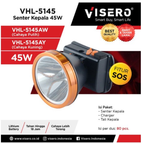 Senter Kepala Fitur SOS/Senter Kepala Visero 45 Watt 45W Cahaya Kuning