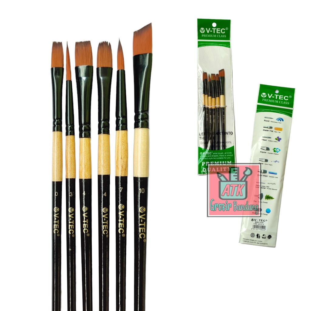 

V-Tec Brush Bahan Nilon A520/6 Set 6 / Vtec Kuas Bahan Nilon Flat & Round / Kuas Lukis – Set6 SHAGB