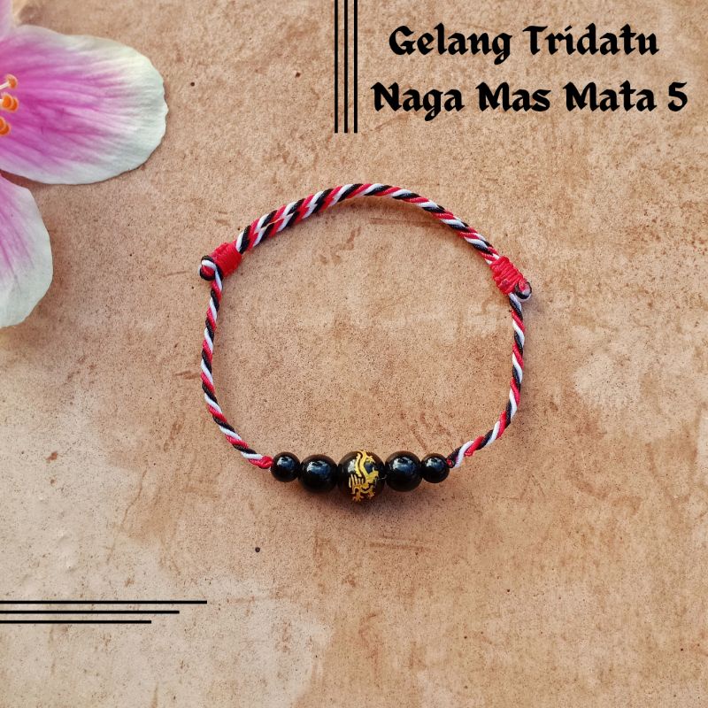 Gelang Tridatu Naga Mas Mata 5 / Gelang Tridatu Bali / Gelang Tridatu Custom / Gelang Khas Bali / Gelang Tridatu Unik / Gelang Batu Alam / Gelang Naga Mas / Craft Dewata