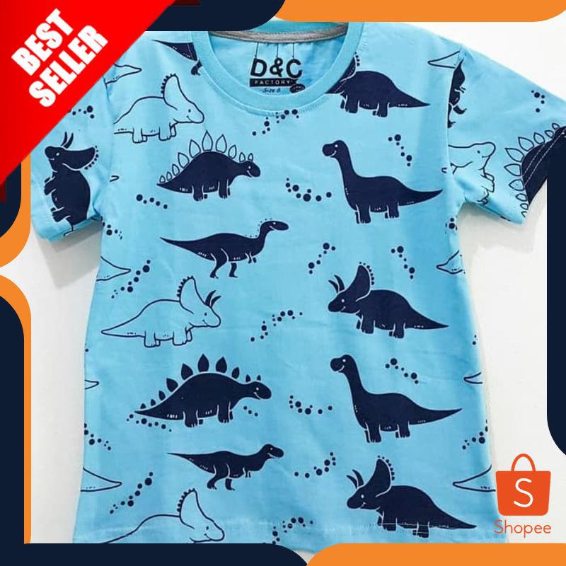 TERMURAH KAOS ANAK  DINOSAURUS BIRU MUDA D&C |KAOS KARAKTER DINO SAURUS ORIGINAL