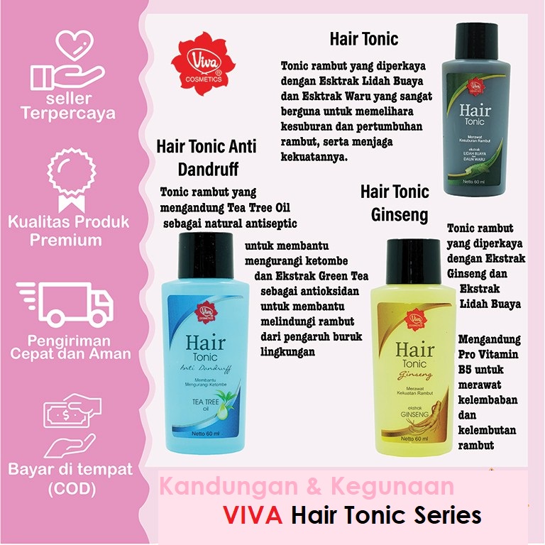 Viva Hair Tonic Extract Lidah Buaya / Anti Dandruff / Gingseng 60ml (VH)