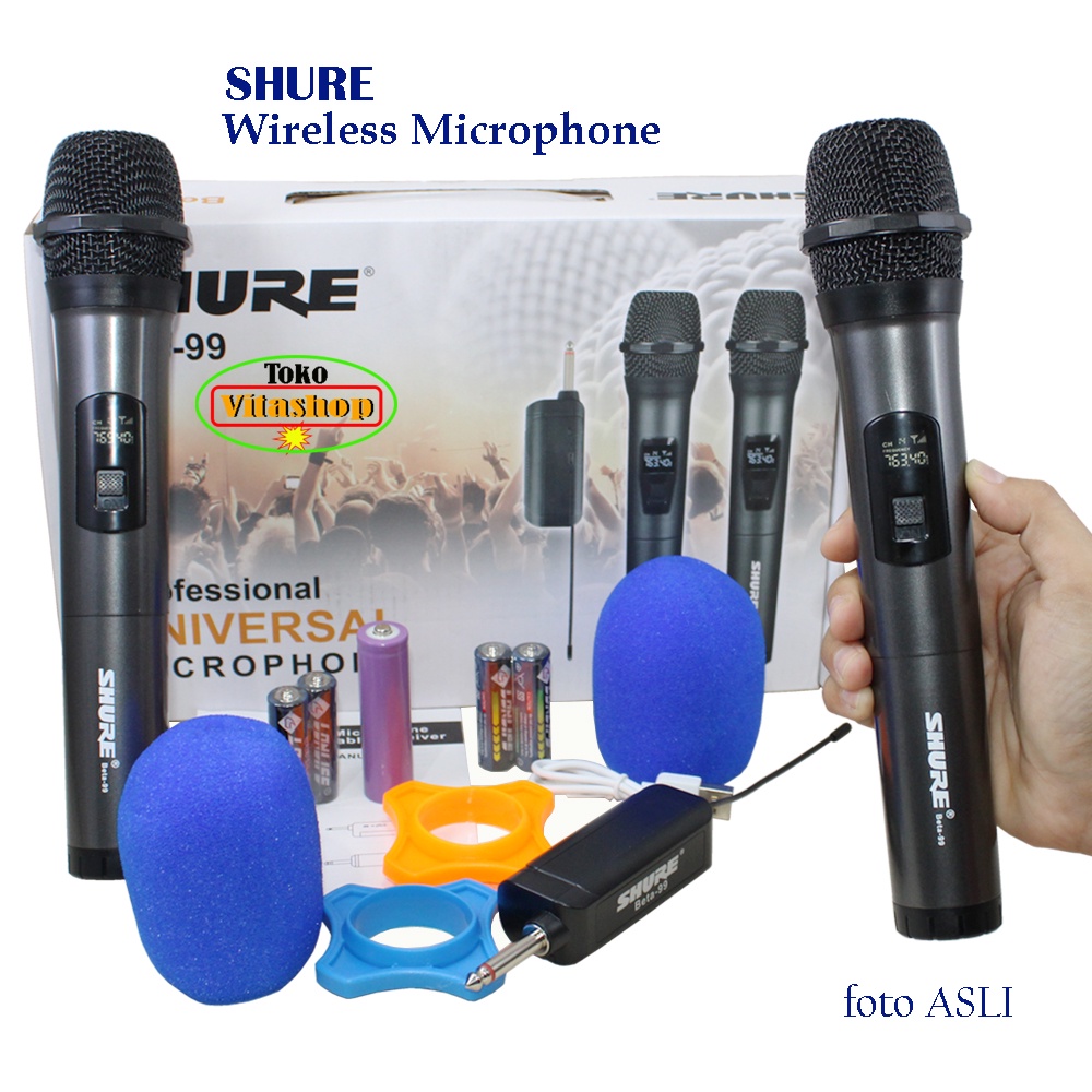 Shure Microphone Wireless BETA-99 Mic Werless 2 Handle Mikrofon Tanpa Kabel Terbaru