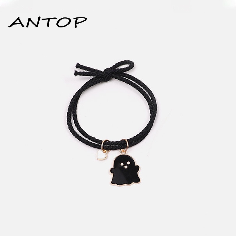 2Pcs Gelang Couple Pasangan Hitam Tenun/Lucu Hantu Magnet Kapel Persahabatan Wanita Dan Pria Adjustable Gelang