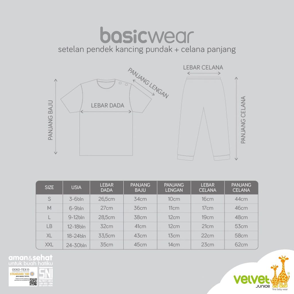 Velvet Junior Setelan Baju Kancing Pundak Lengan Pendek + Celana Panjang - BasicWear